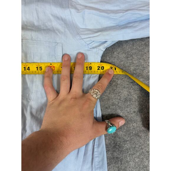 VINTAGE 50s Sanforized Dress Shirt Mens Size 14.5 Blue Button Down Business 60s - Picture 2 of 7